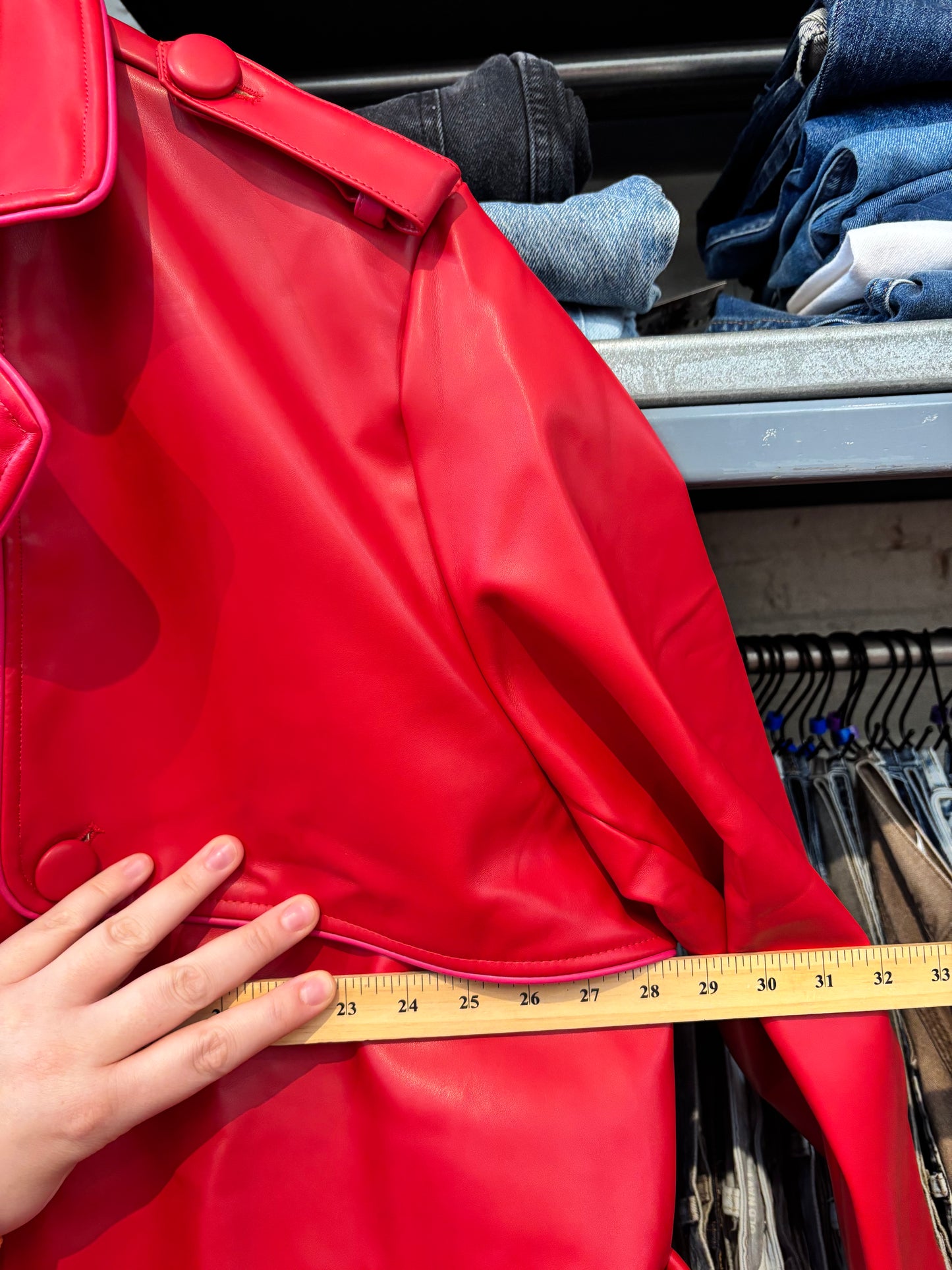 size 4X Hilary MacMillan Red Donna Faux Leather Trench
