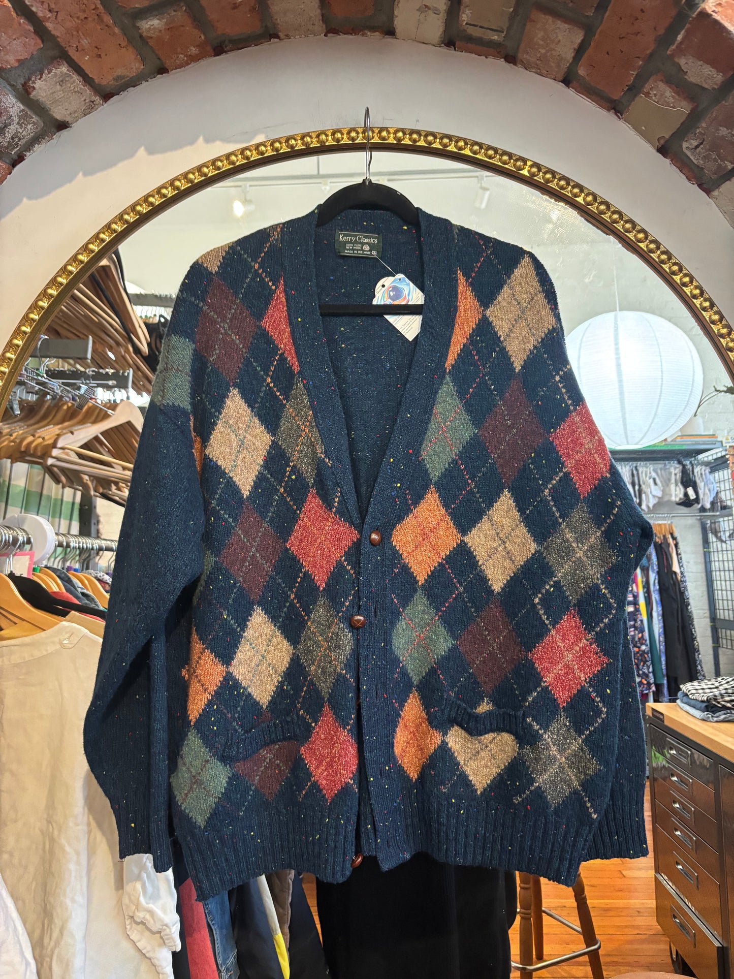 size XXL navy knit with argyle vintage Kerry Classics sweater - cardigan