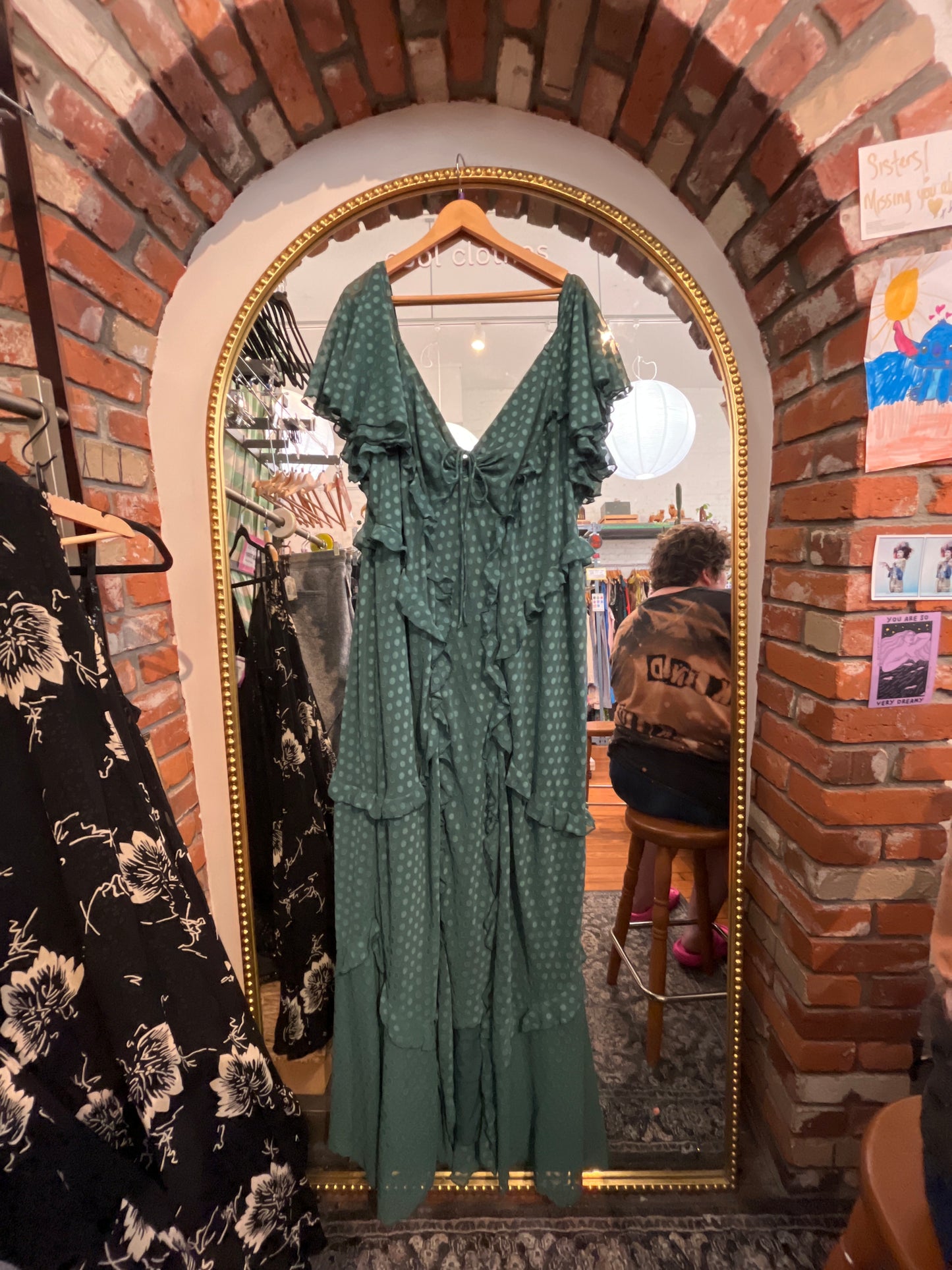 size 24 (4X) dark green ruffles and dots ASOS dress - long