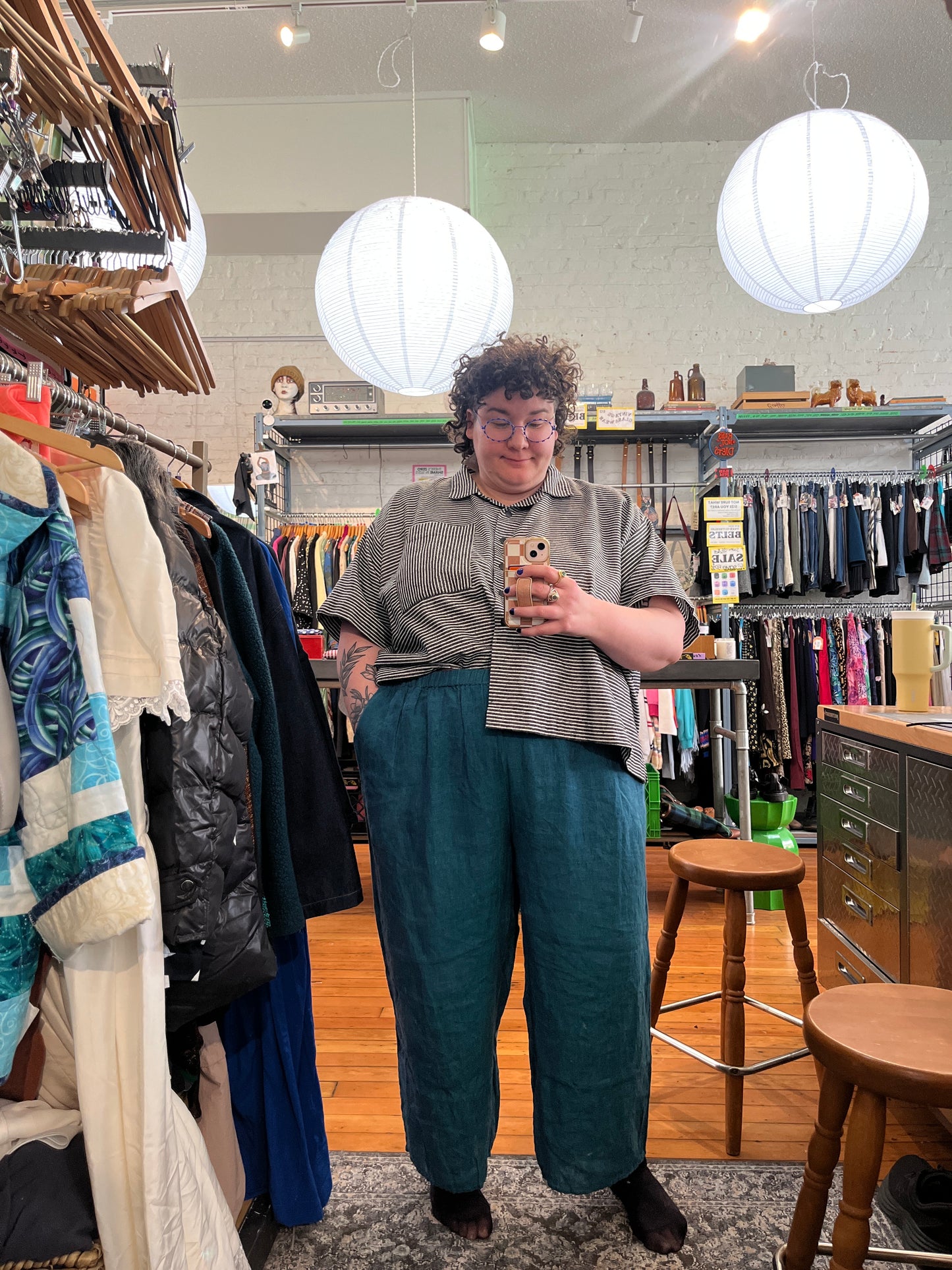 size 3G turquoise linen FLAX pants - wide leg