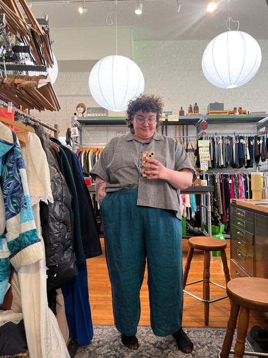 size 3G turquoise linen FLAX pants - wide leg
