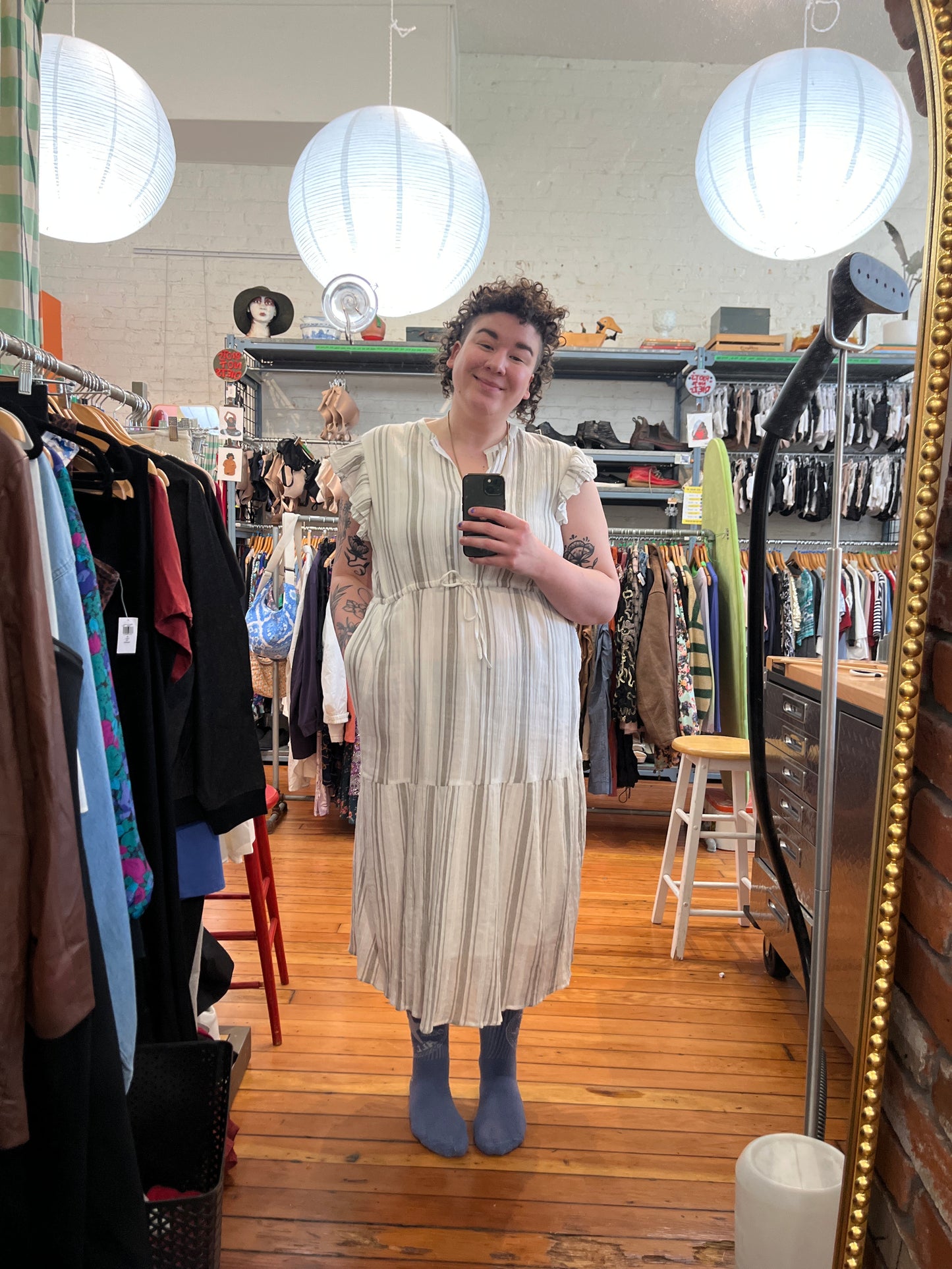 size 1X white-grey stripe Able dress - maxi