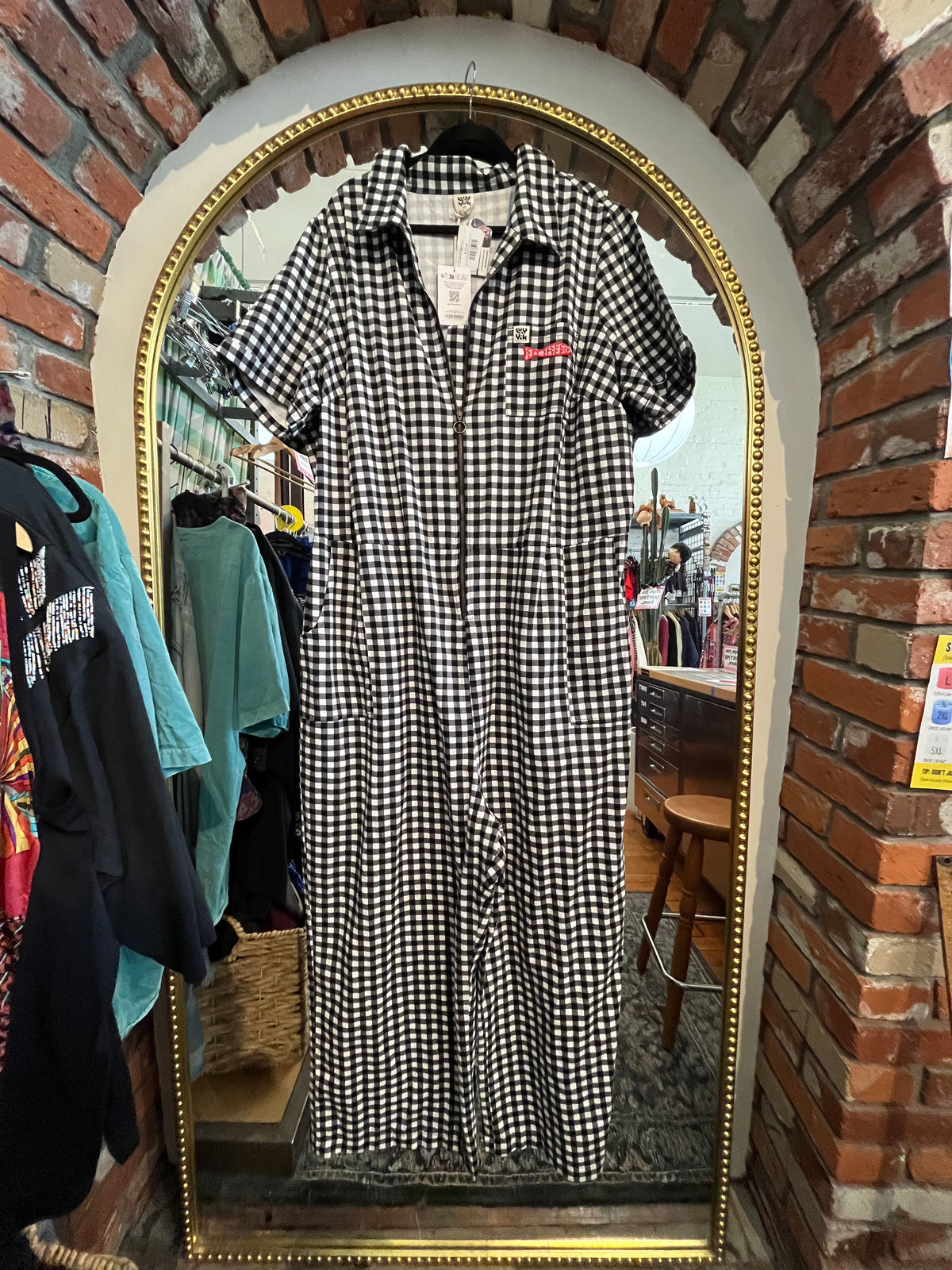 size 26 tall black white checks Lucy & Yak boilersuit