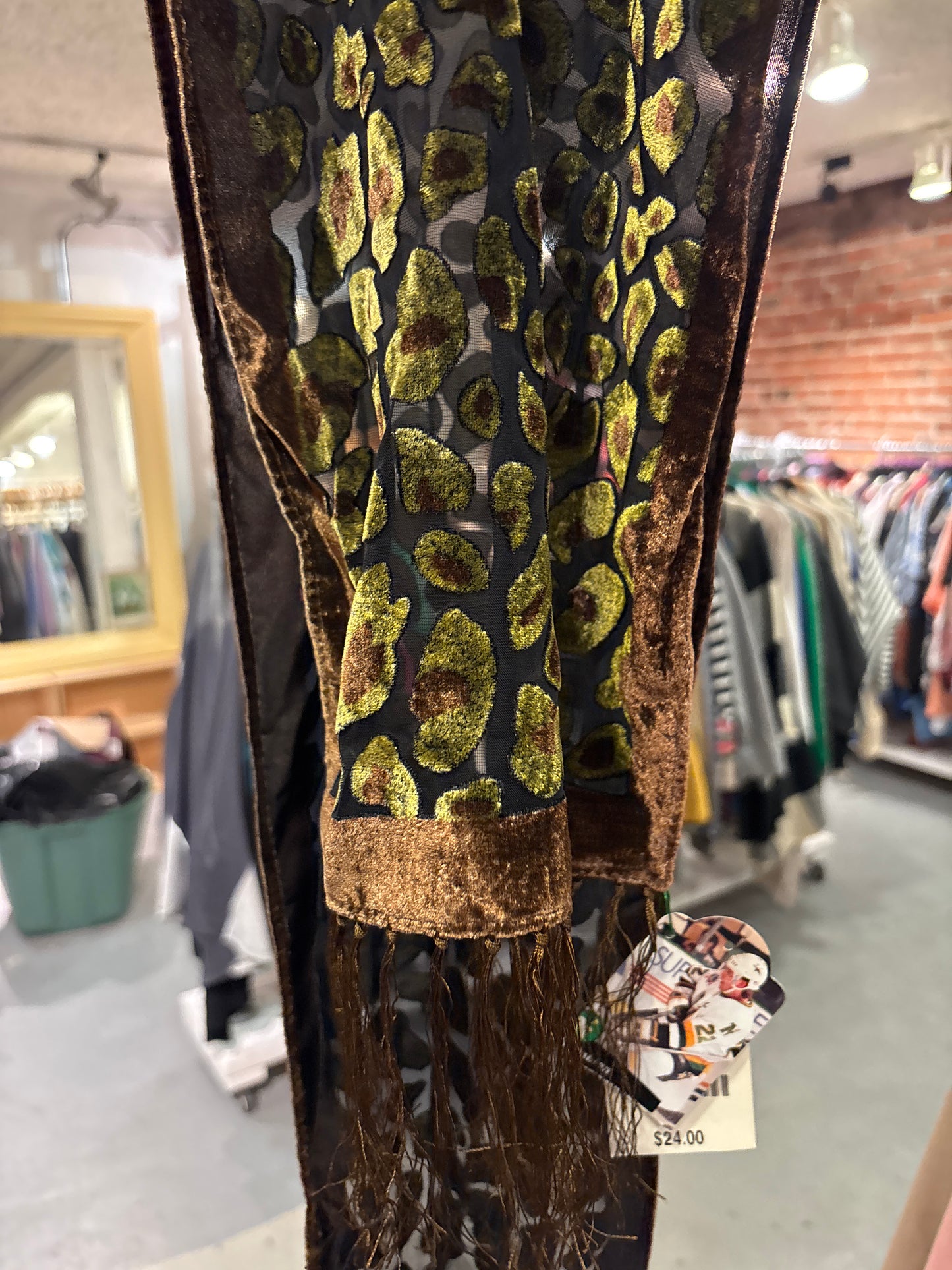vintage silk blend velvet avocado scarf