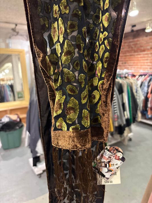 vintage silk blend velvet avocado scarf