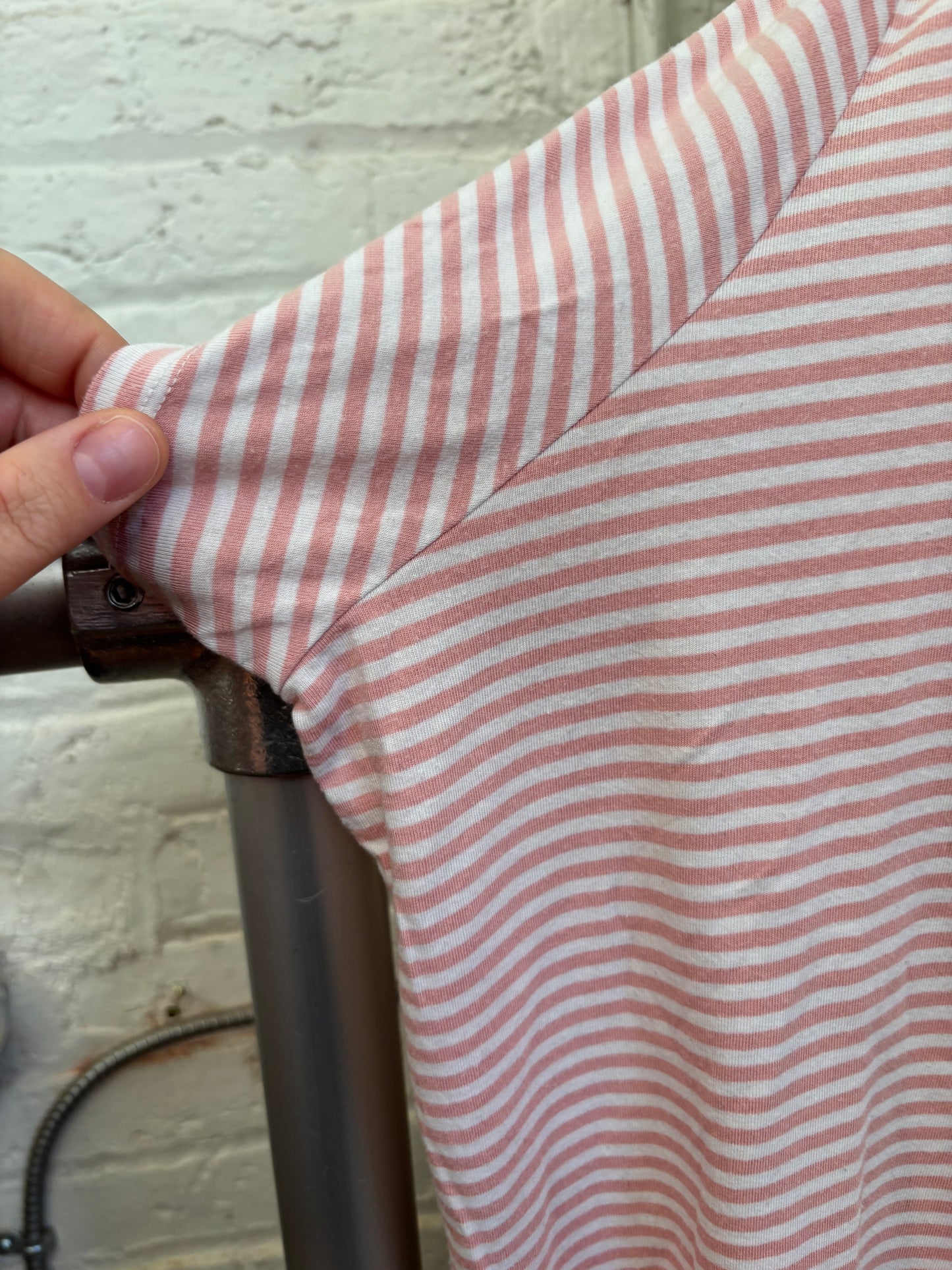 size 2X pink and white stripe Nettles Tale tee shirt