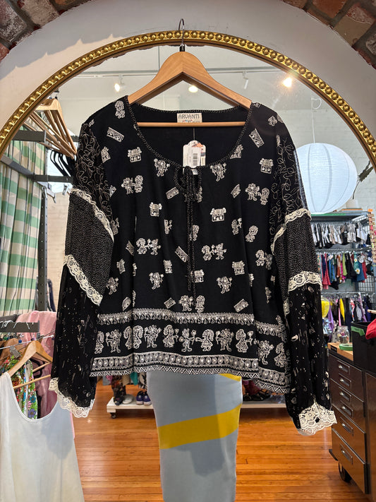 size 3XL black boy-girl sequin vintage Arvanti top - peasant