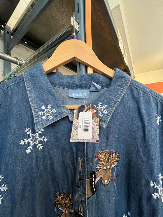 size 3X chambray holiday VINTAGE Liz and Me top - button up
