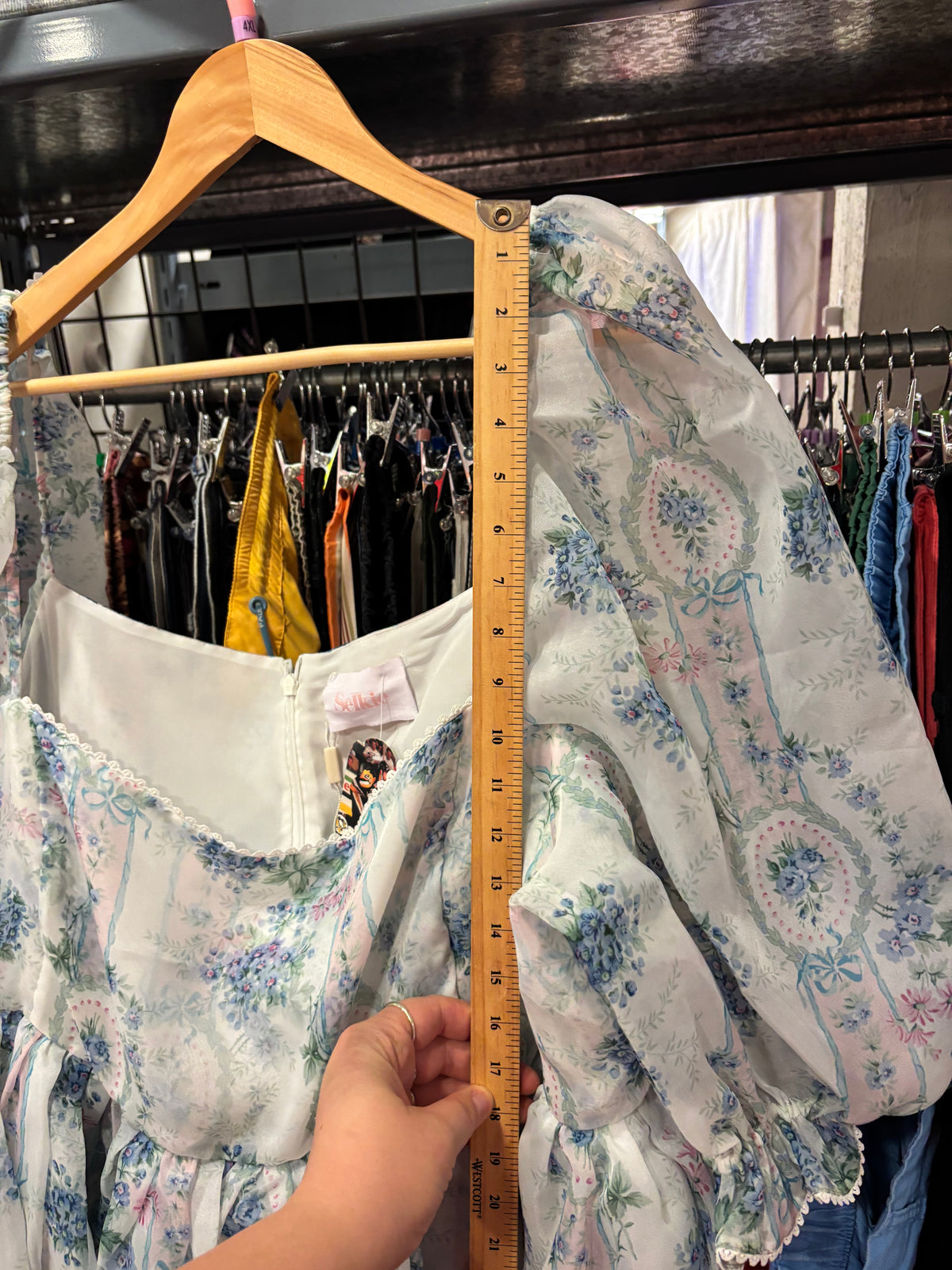 size 3-4X La Belle Etoile Organza French Puff Blue and White SELKIE dress - longer