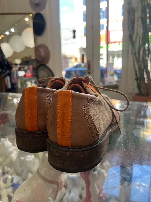 size 8M orange brown Fluevog shoes - wells