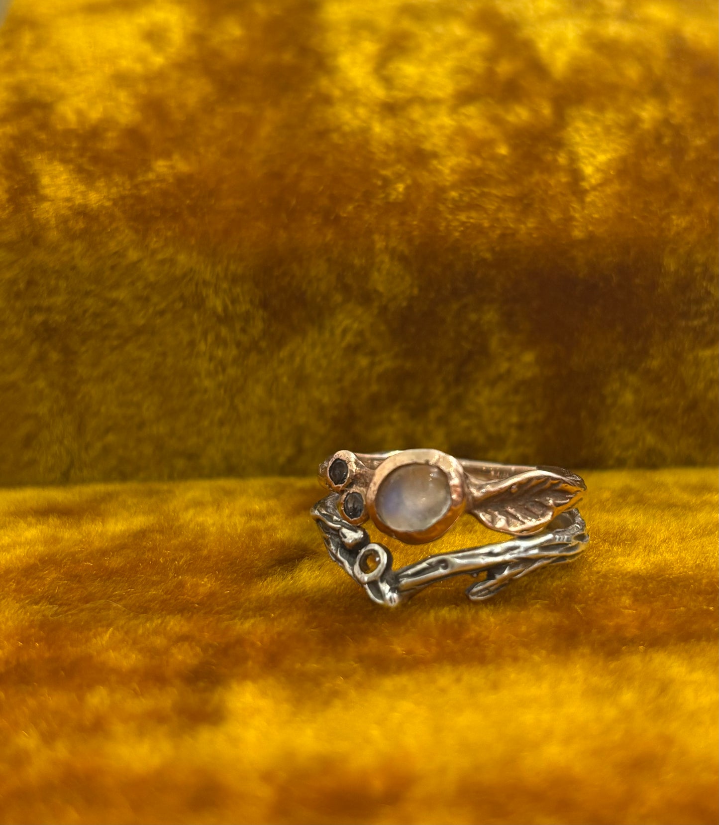 size 10 sterling silver Emma Glover made branch ring with citrine stone