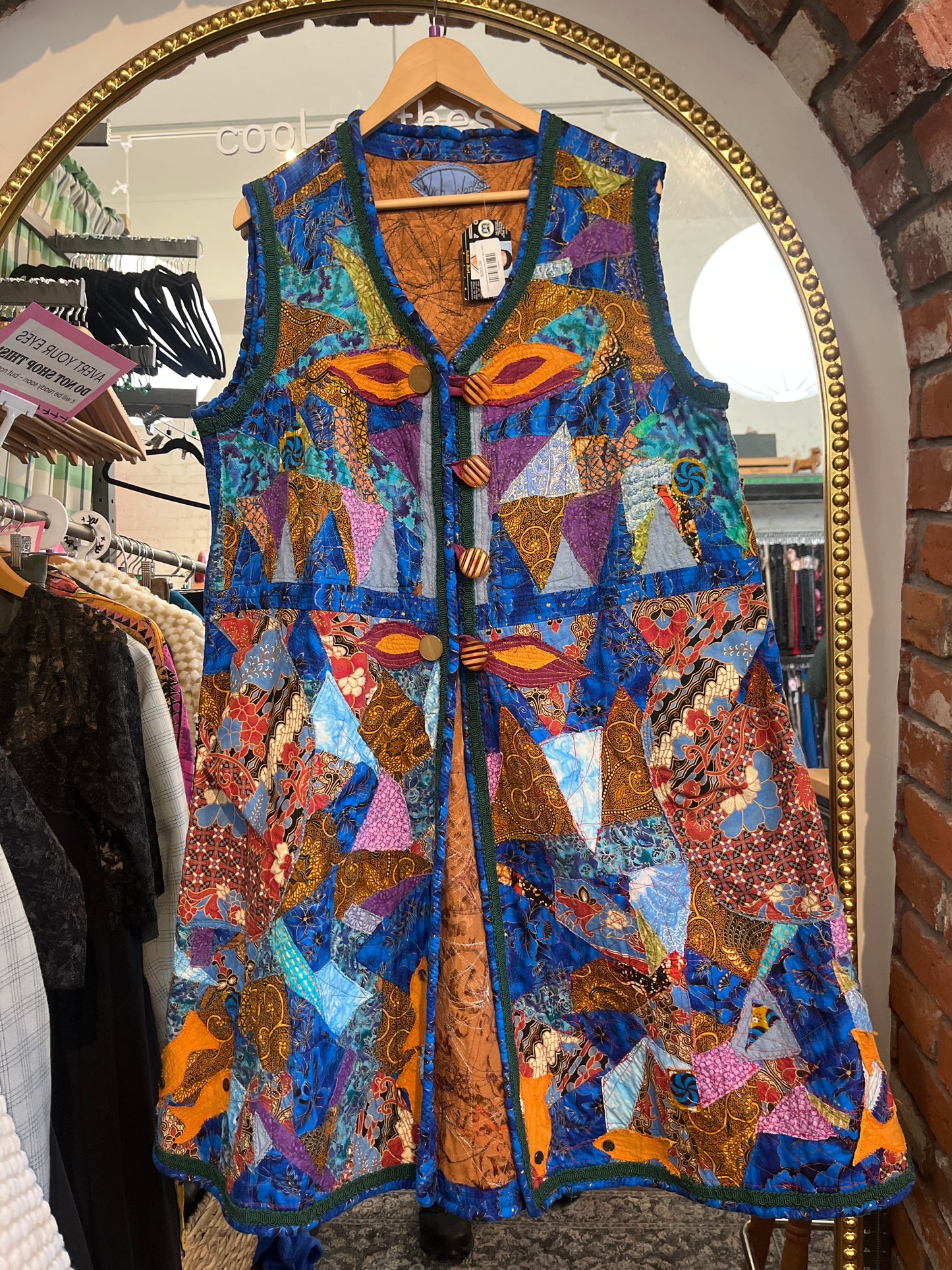 Locally made blue quilted vest Wych Works