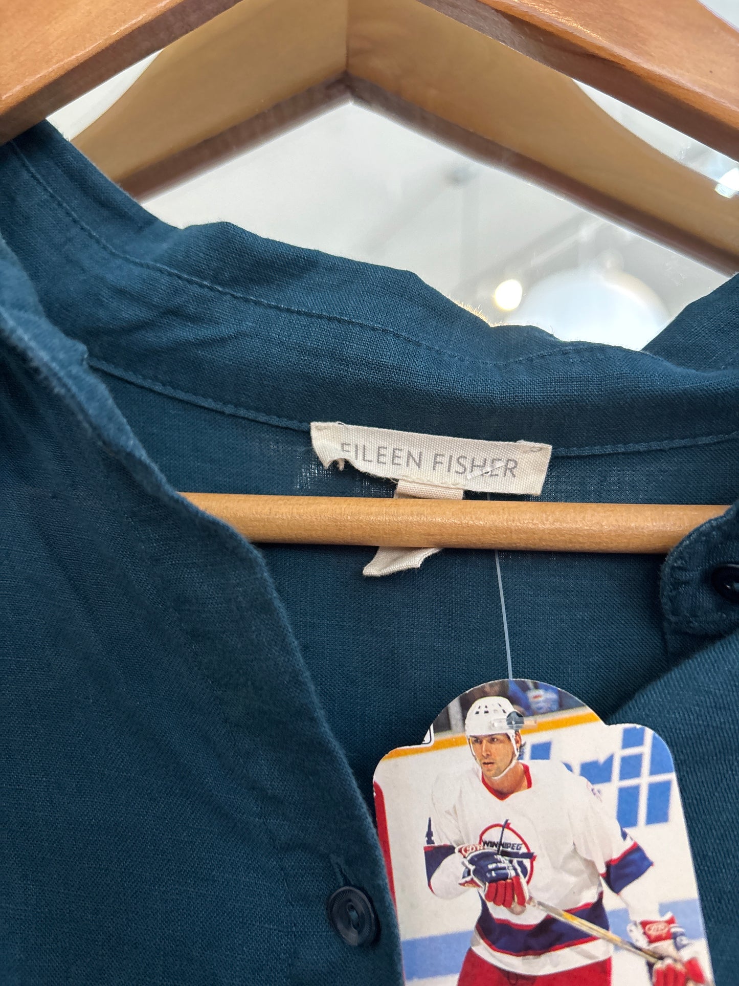 size 2X teal linen Eileen Fisher top - button up long sleeve