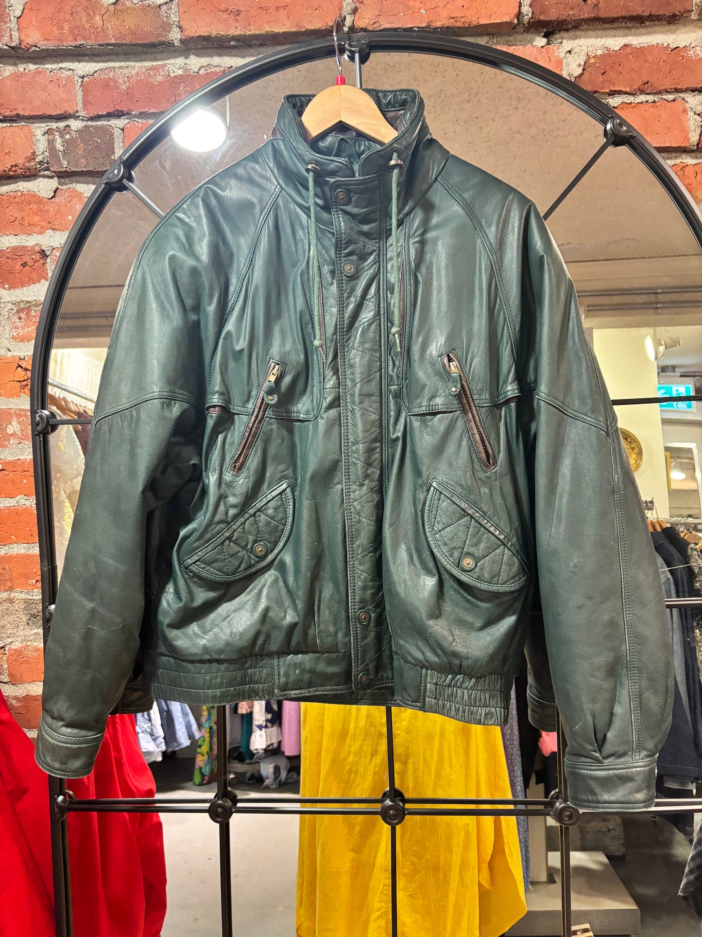 AS IS size M green leather cool inside VINTAGE Cricketeer jacket - bomber