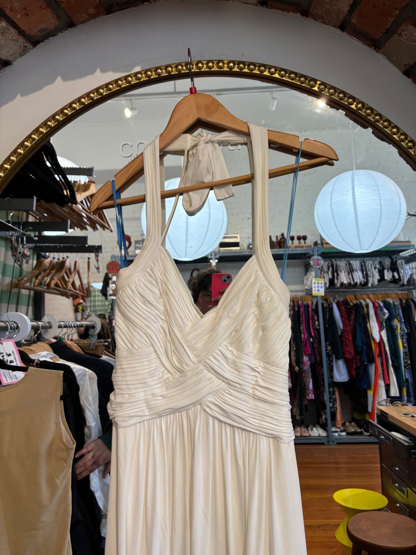 size L BCBG cream grecian goddess dress