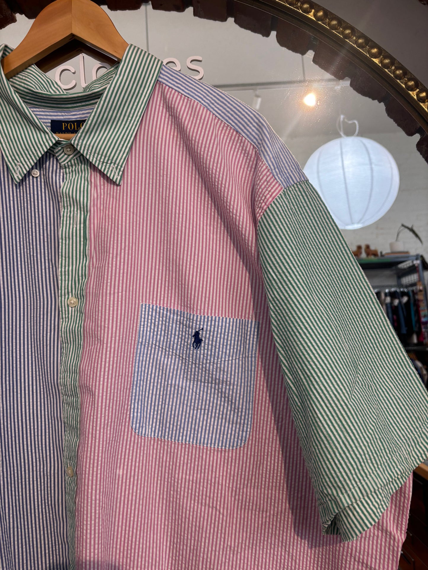 Size 4XB pink blue striped colour blocked Ralph Lauren short - button up