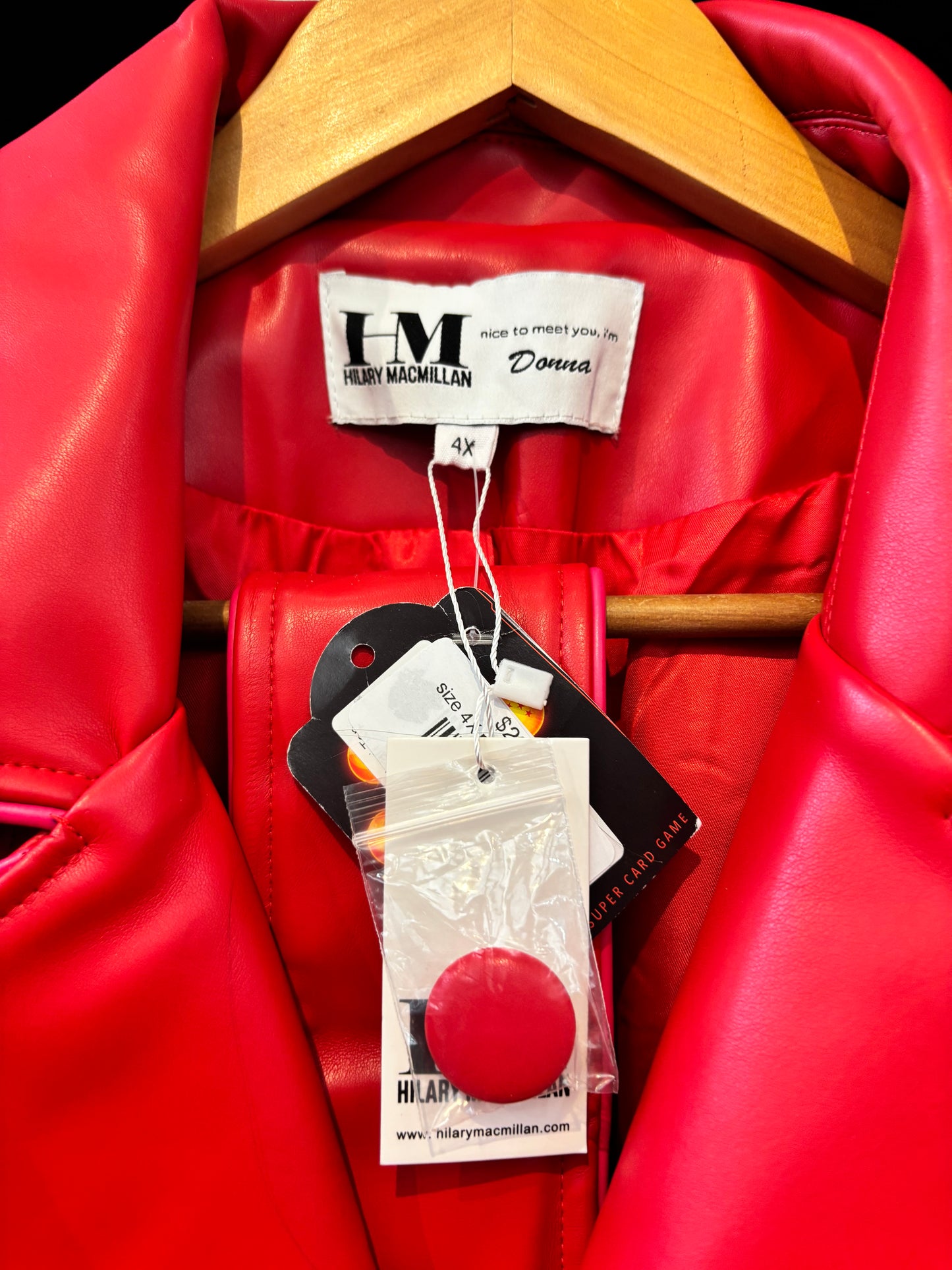 size 4X Hilary MacMillan Red Donna Faux Leather Trench