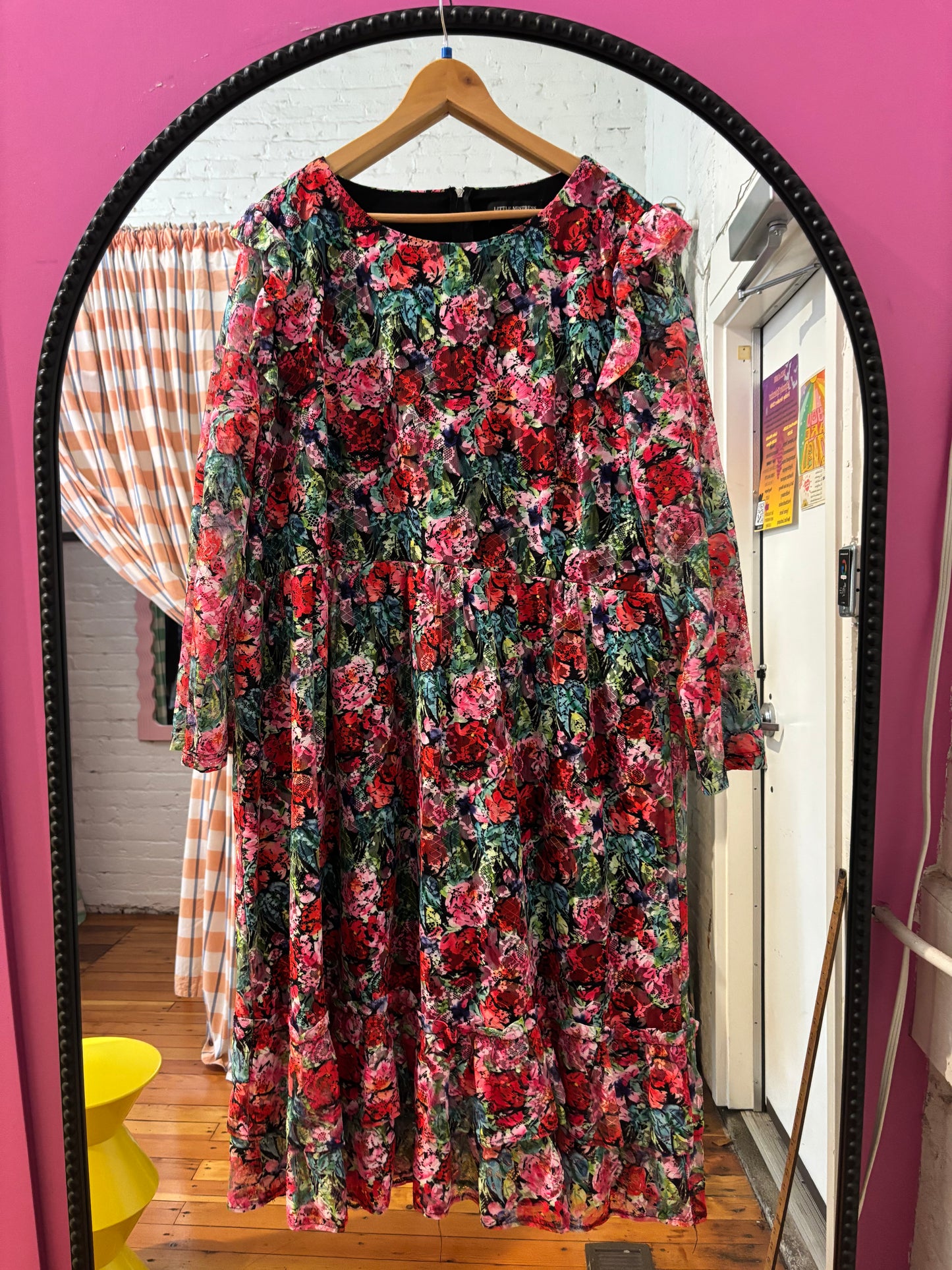 size 22 red poink floral meshy lace Little Mistress dress - midi