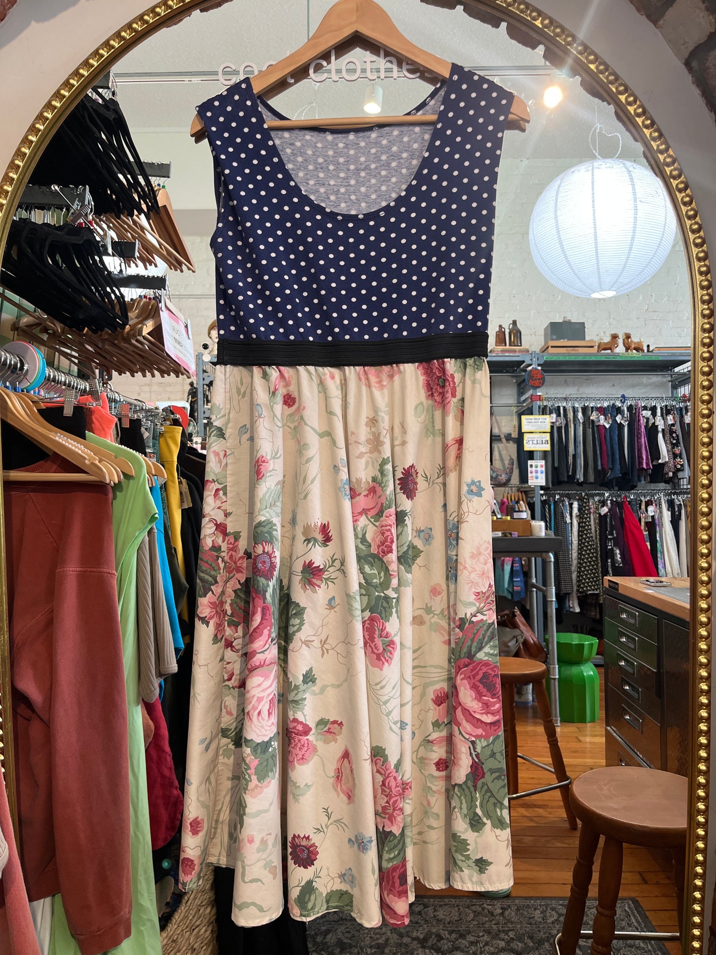 size L roses with navy and white polka dot top Ola Dubois dress - midi