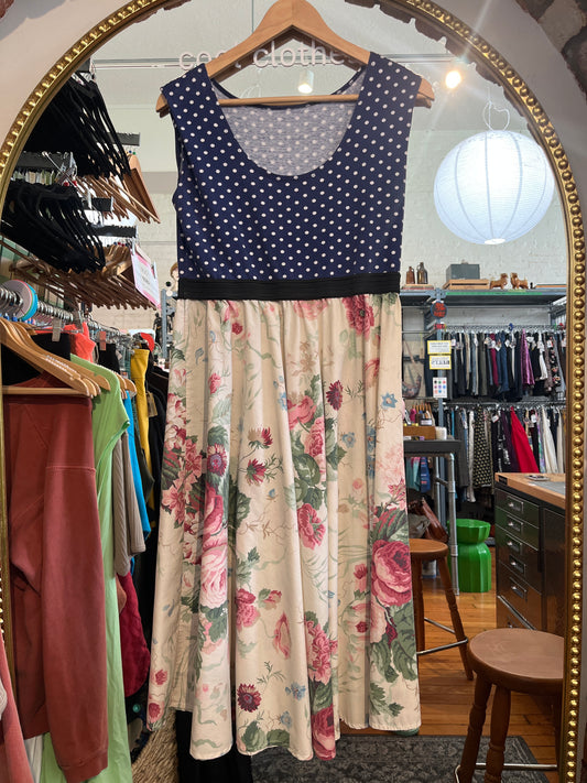 size L roses with navy and white polka dot top Ola Dubois dress - midi
