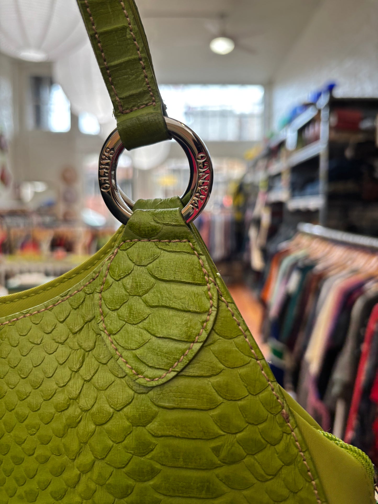 Green faux leather VINTAGE Franco Sarto crescent bag