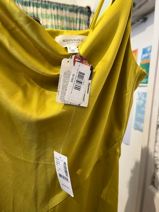 size 12 chartreuse satin Addition Elle dress - maxi