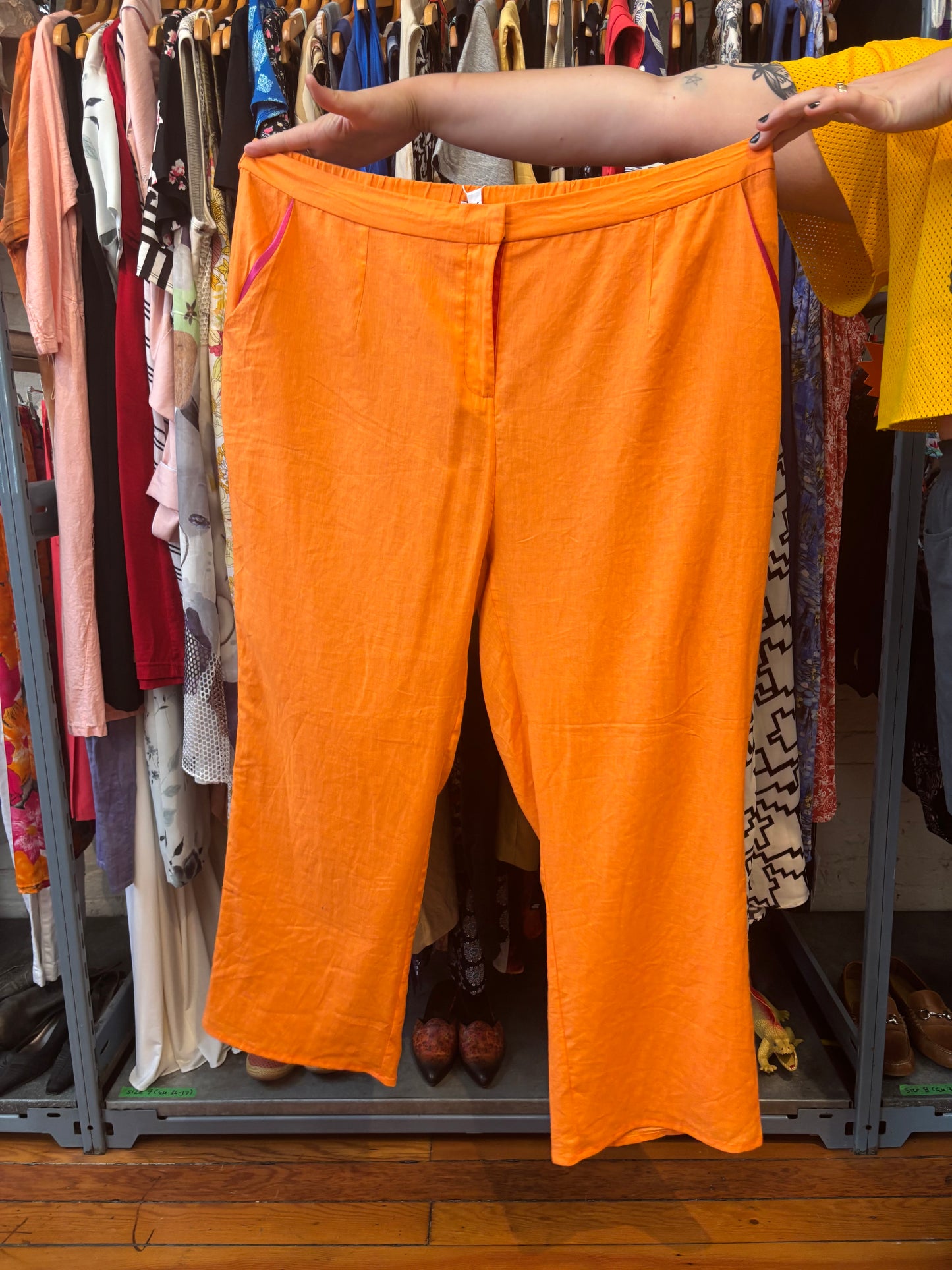 Size 3X Orange Hilary Macmillan Wide Leg Linen Pant