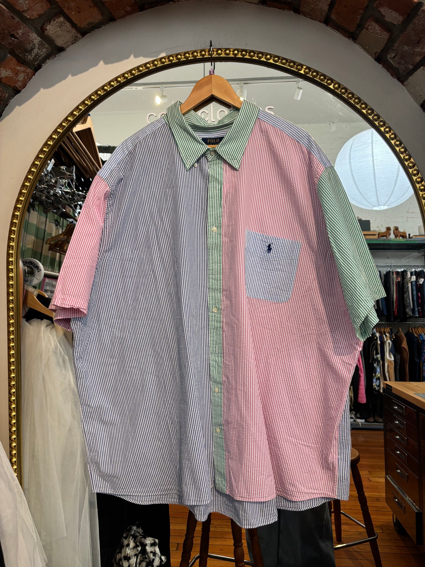 Size 4XB pink blue striped colour blocked Ralph Lauren short - button up