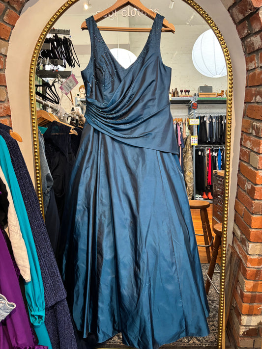 size 18 90s turquoise satin beaded vintage  dress - long cocktail