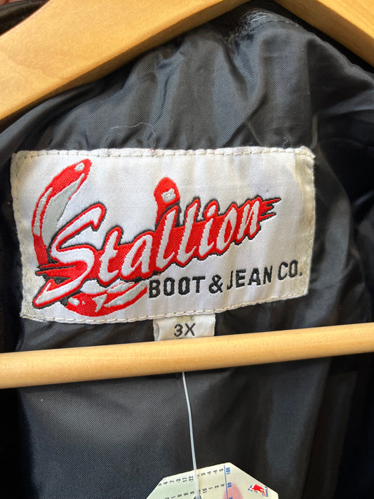 size 3X black LEATHER VINTAGE Stallion Boot & Jean Club vest