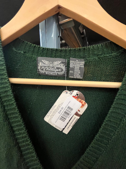size 3X green knit with floral VINTAGE the Villager vest - knit