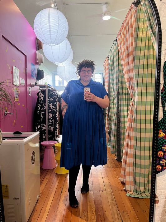 size flex cobalt blue made by Leila dress - Muna + Broad pattern