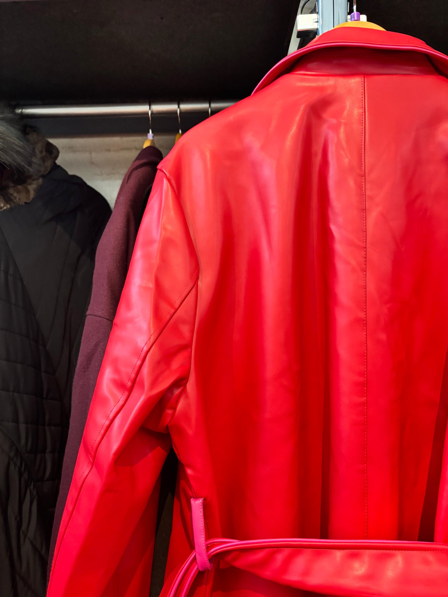 size 4X Hilary MacMillan Red Donna Faux Leather Trench