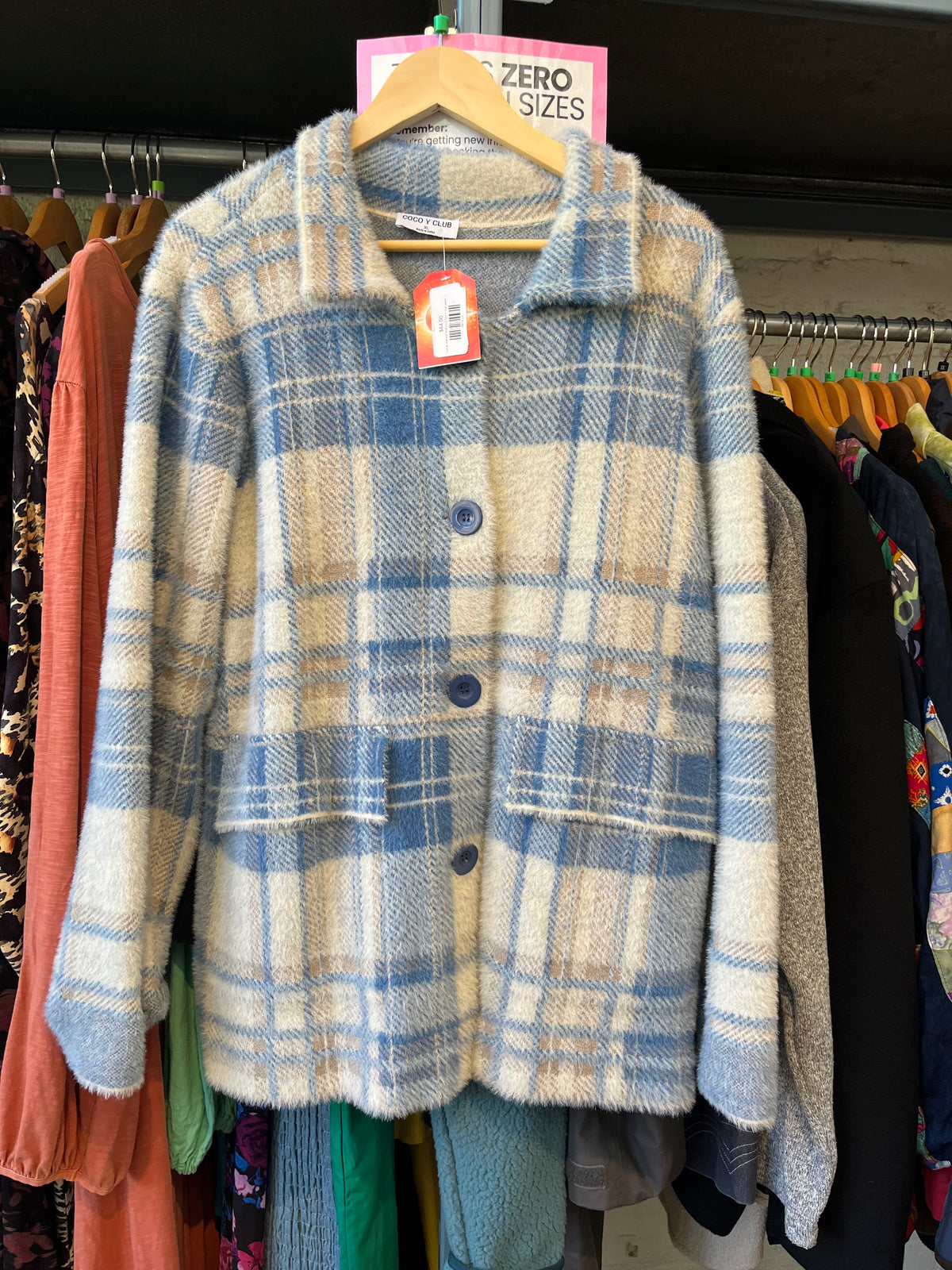 size XL oatmeal blue plaid Coco Y Club jacket - button up