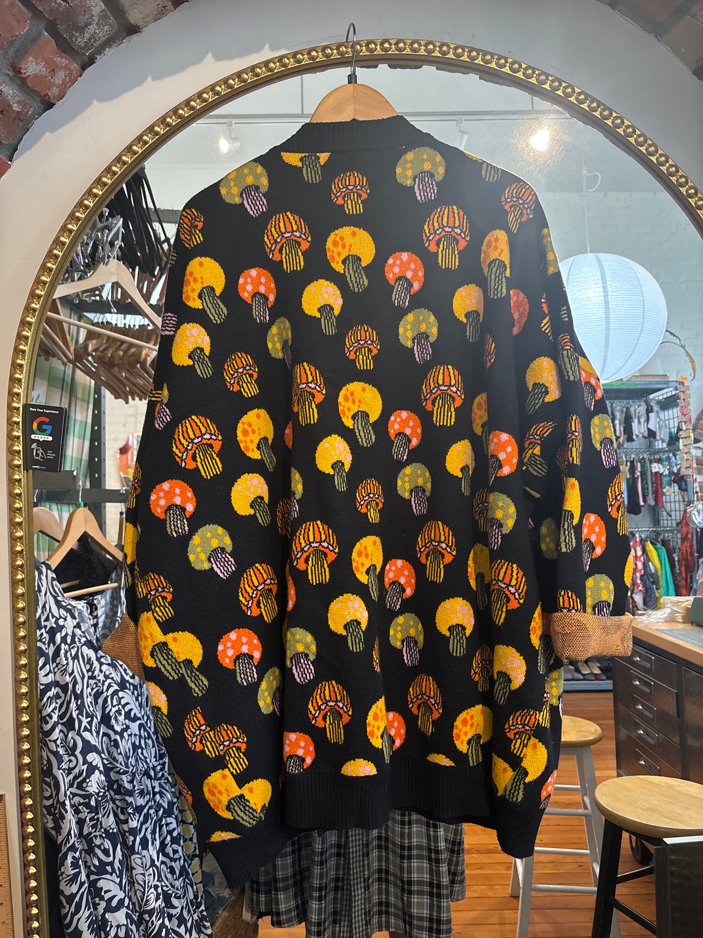 size XXL (generous) black with mushroons Dawn porter x Joanie cardigan - knit thick