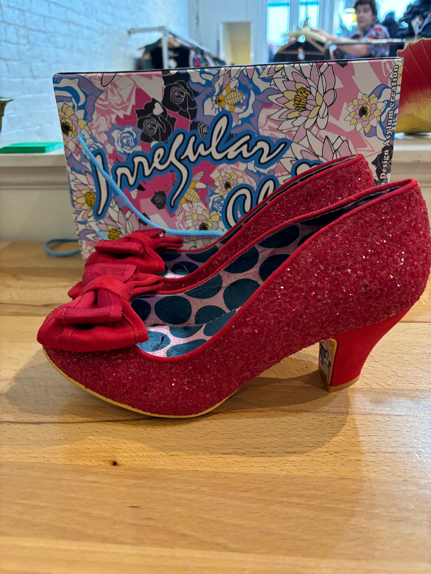 Size 41 wide red sparkle shoes - irregular choice