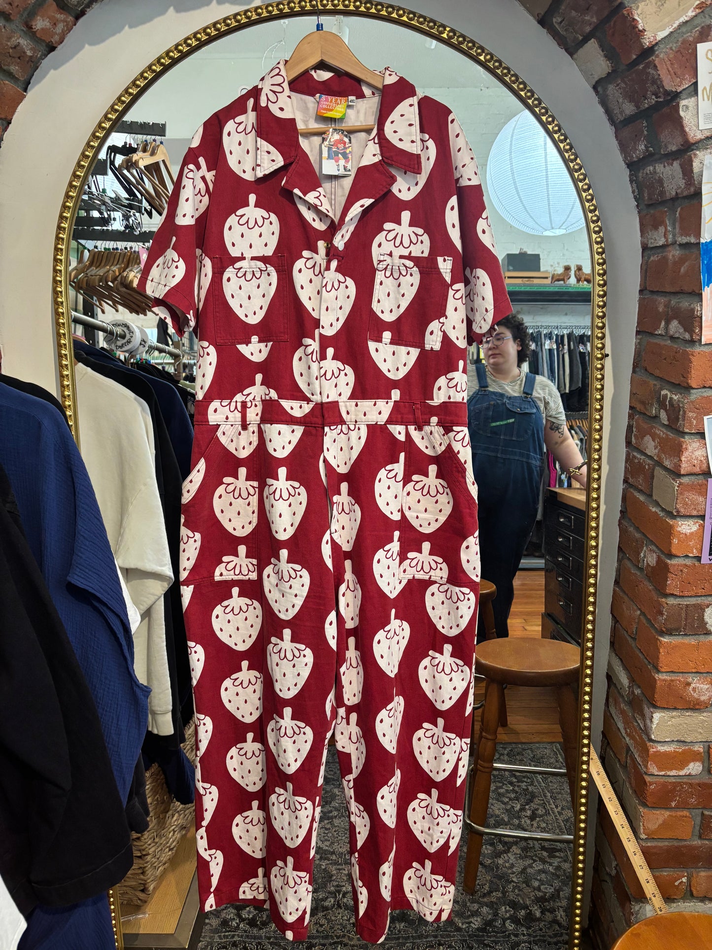 RARE size 4XL (fits like 2-3X) red with strawberries Big Bud Press boilersuit