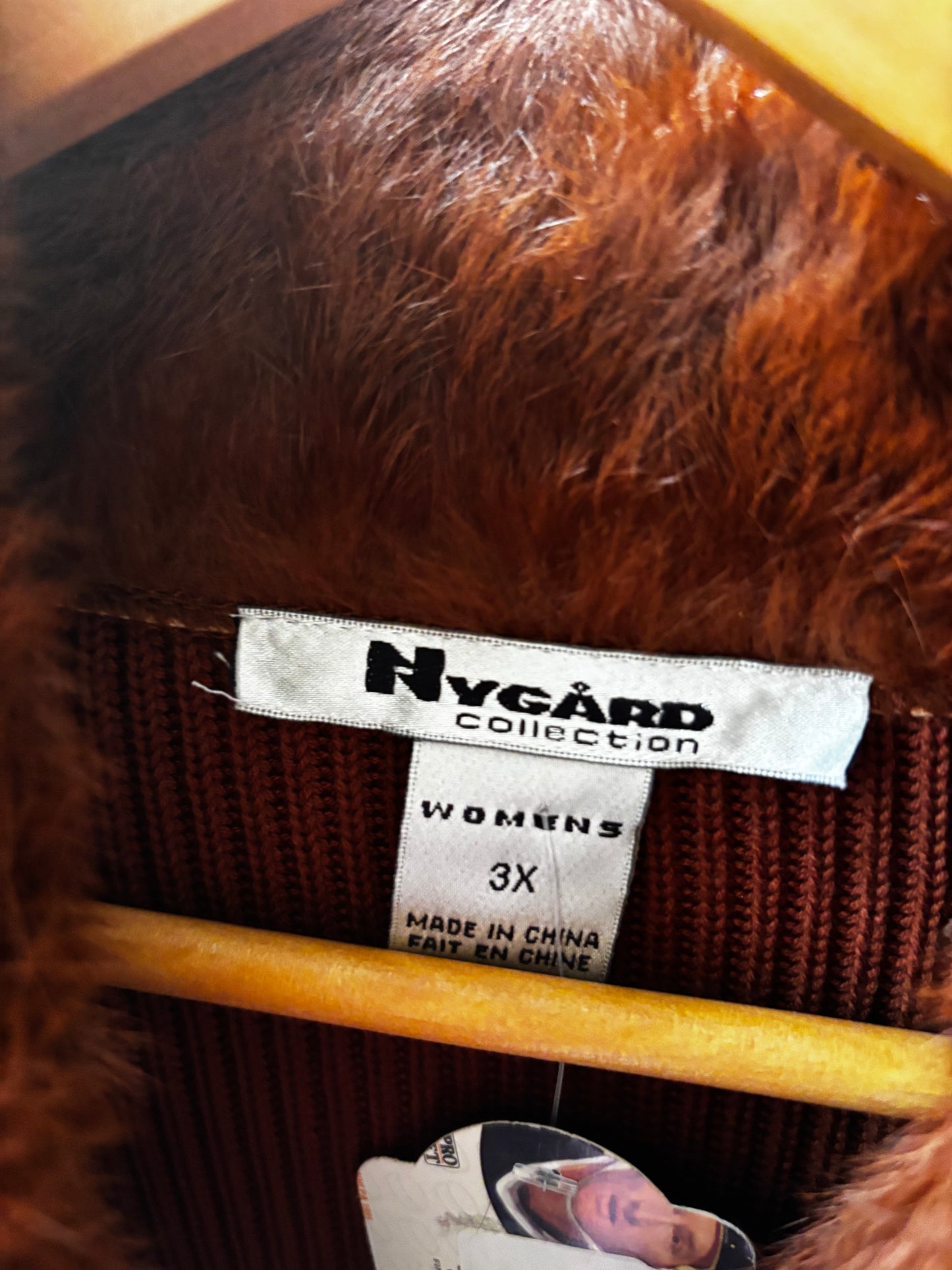size 3XL brown leather with rabbit fur collar VINTAGE Nygaard jacket