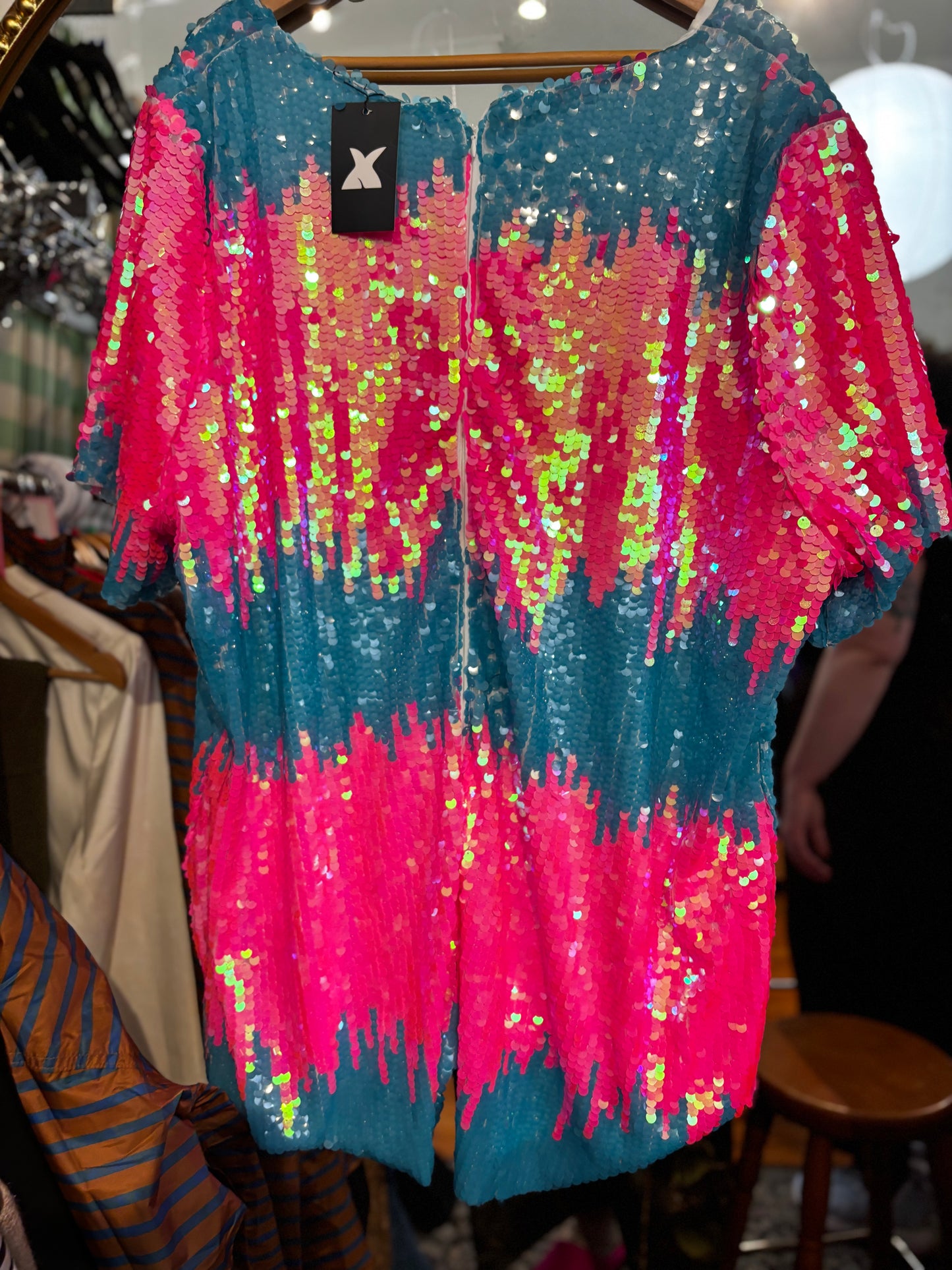 size 5X (small) pink blue sequins XPlusWear dress - boxy