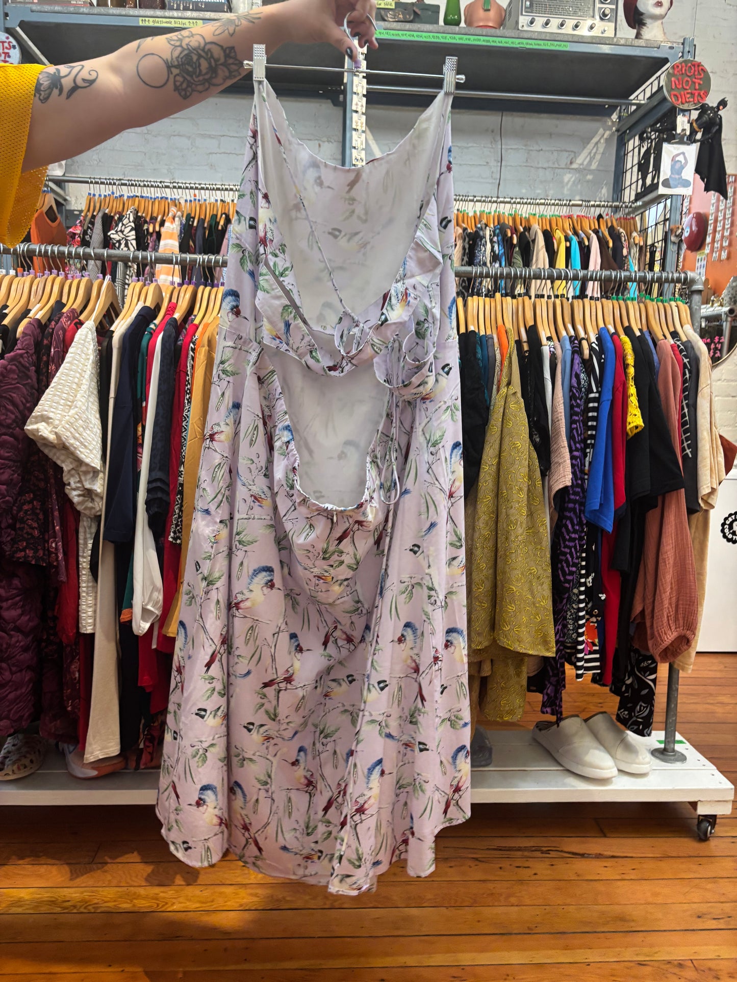 Purple Hilary Macmillan Lace Up Back Midi Dress (Birds)