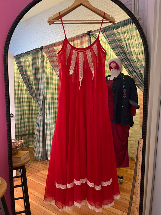 size tiny red arnel  VINTAGE Amira 1970s slip dress - long