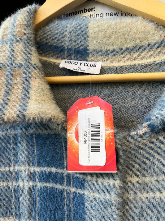 size XL oatmeal blue plaid Coco Y Club jacket - button up