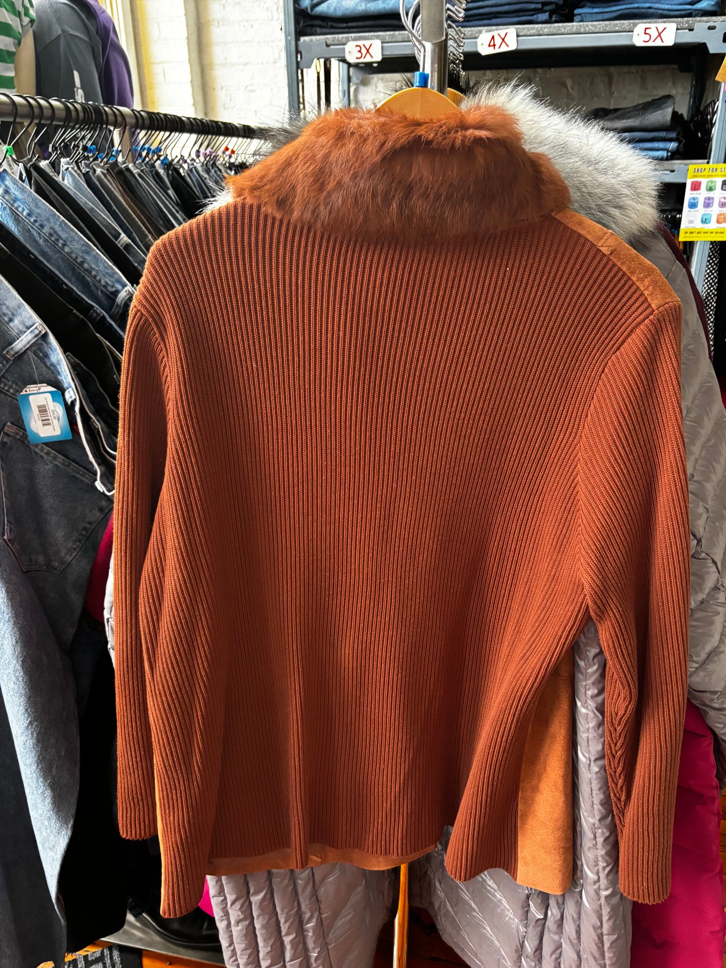 size 3XL brown leather with rabbit fur collar VINTAGE Nygaard jacket