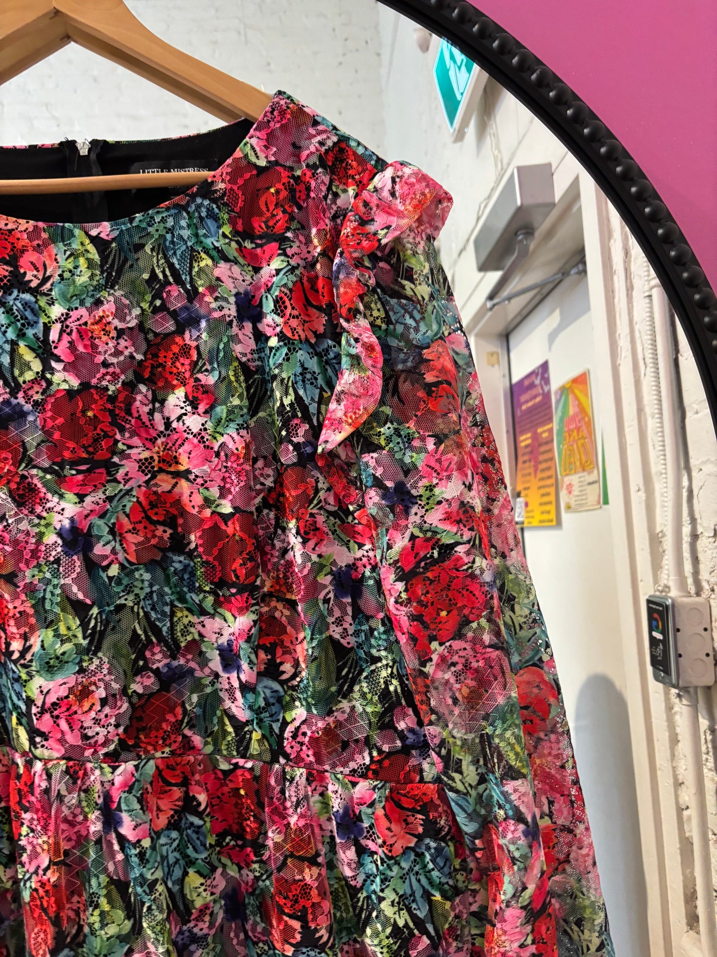 size 22 red poink floral meshy lace Little Mistress dress - midi