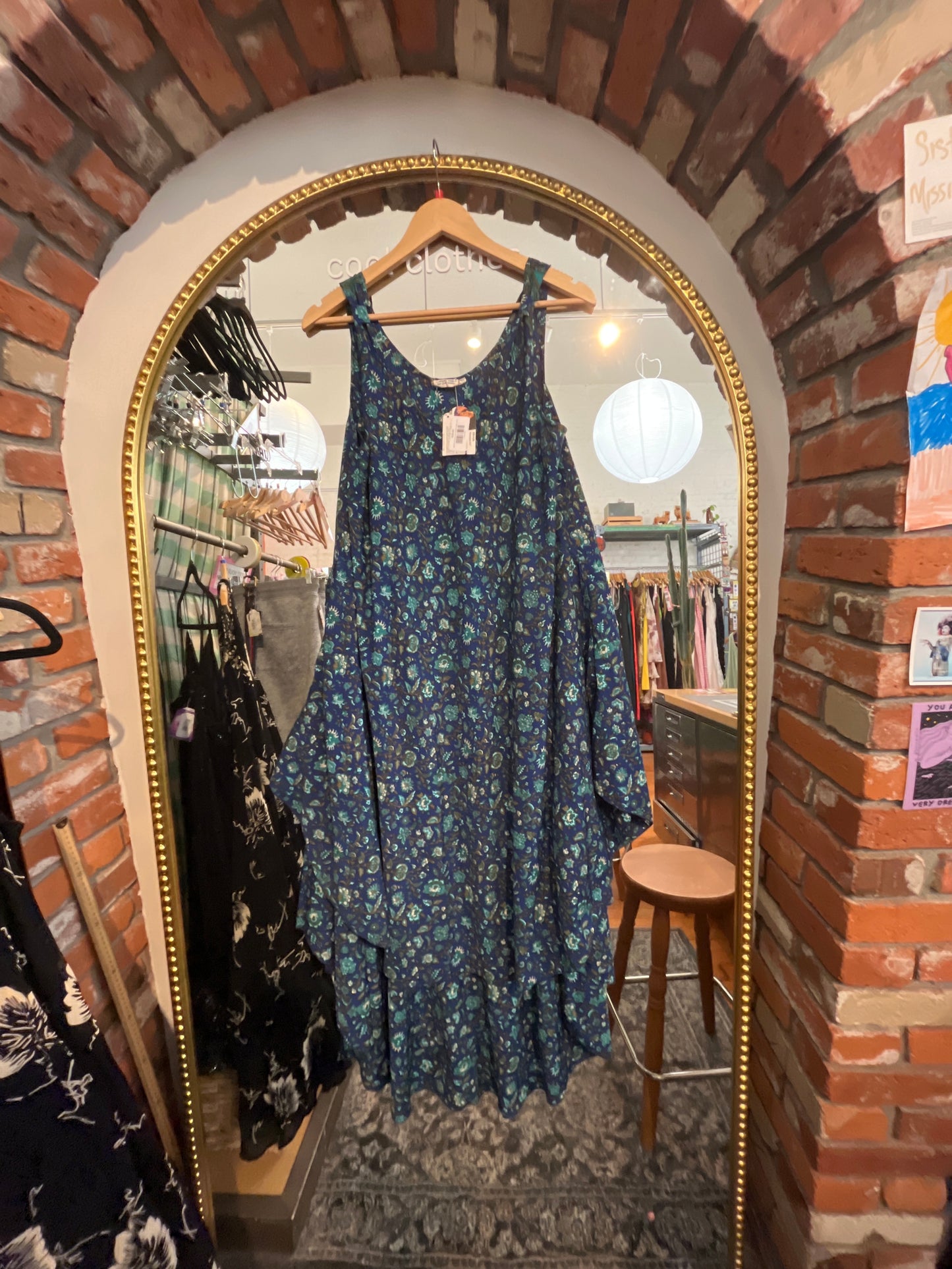 size M/L blue green floral Alchemy dress - knee