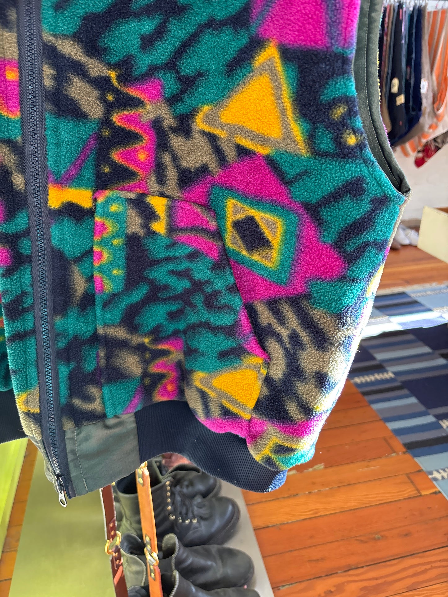 size flex teal yellow fleece VINTAGE vest - reversible