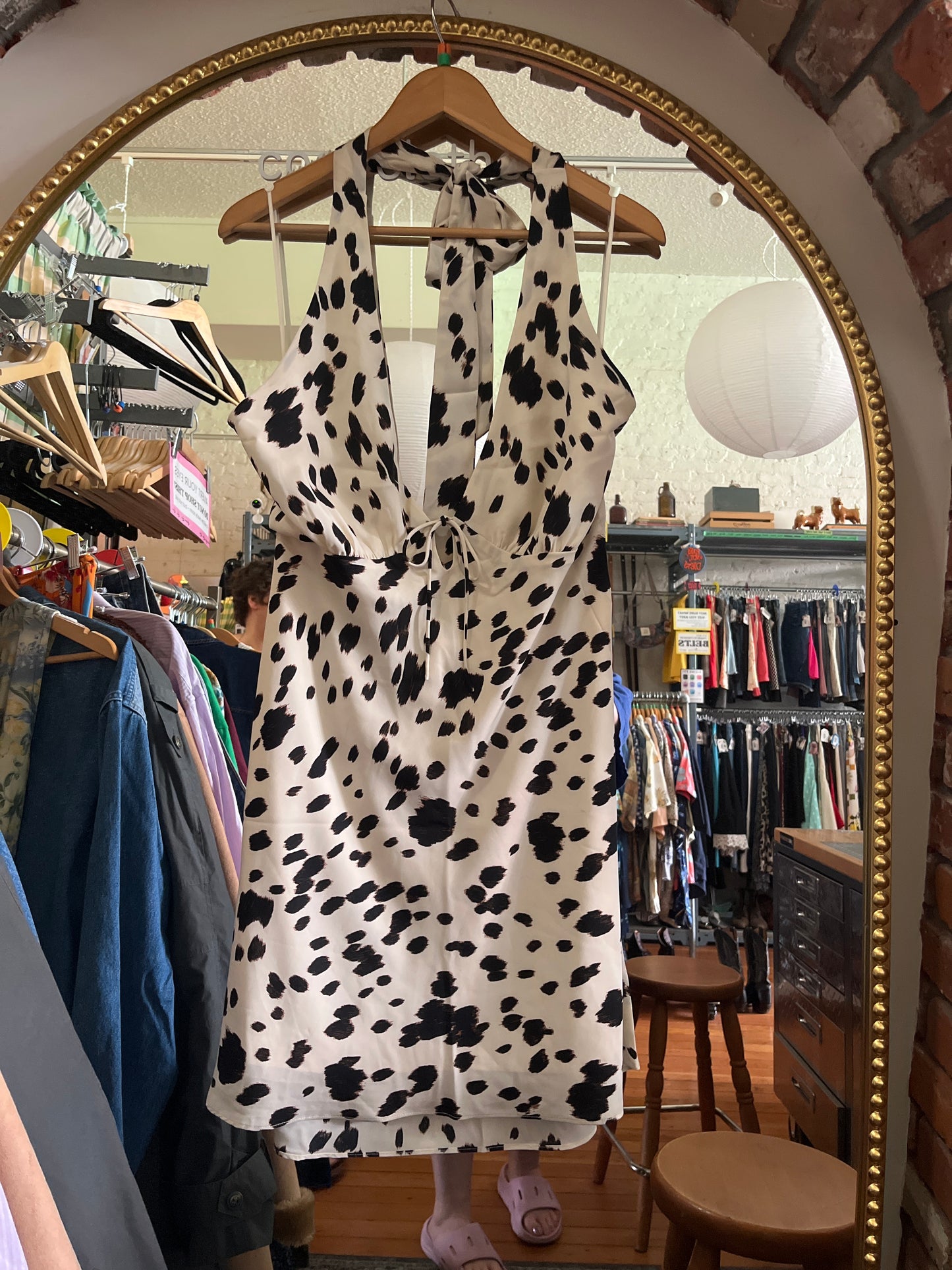 size XLT cream satin with cow print Abercrombie & Fitch dress - halter