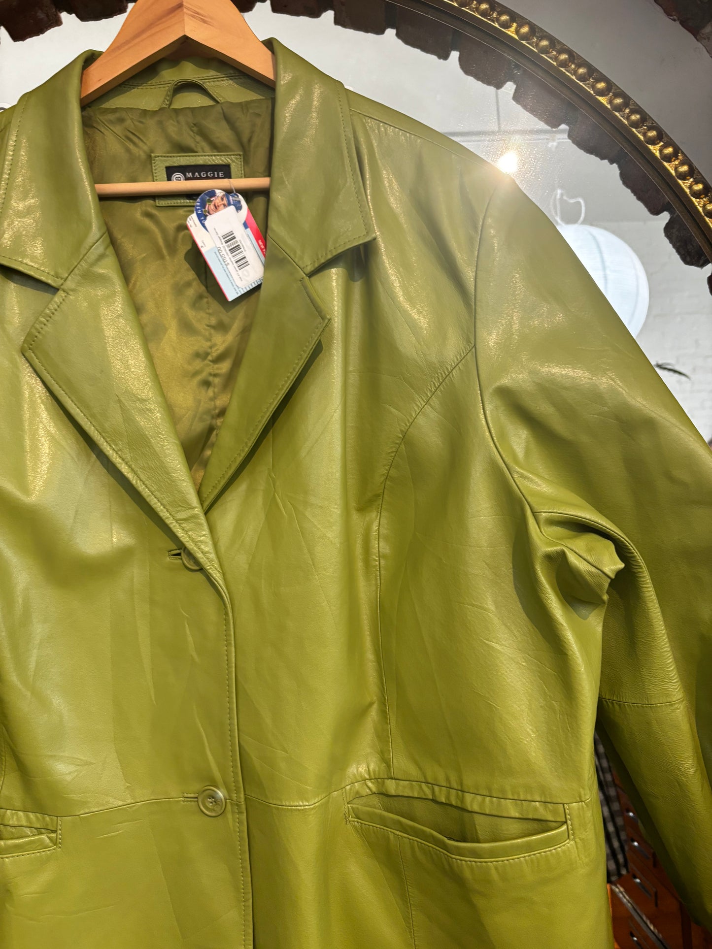 size 4X green leather VINTAGE Maggie Barnes jacket