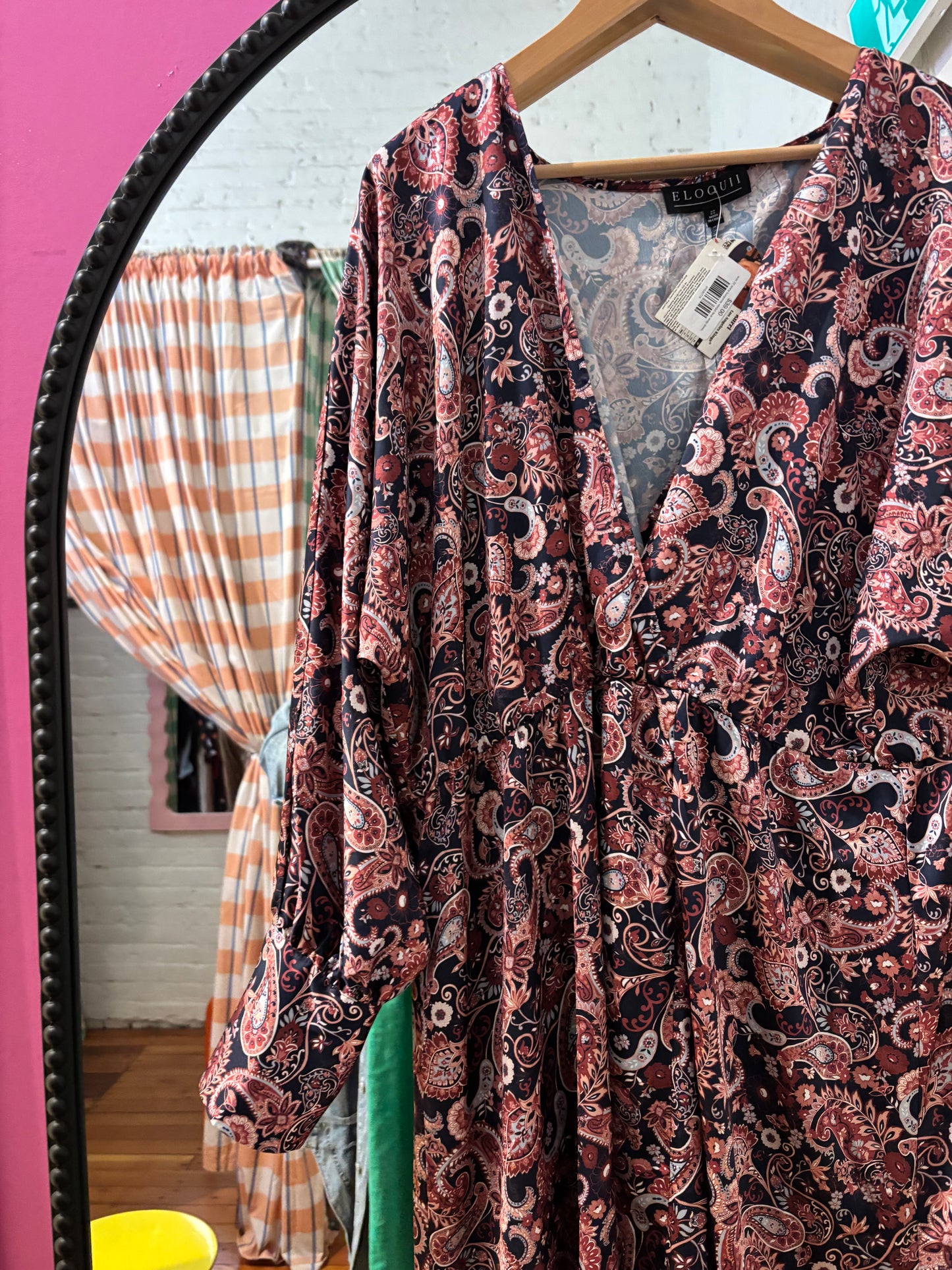 size 22 shiny burgundy eloquii faux wrap dress