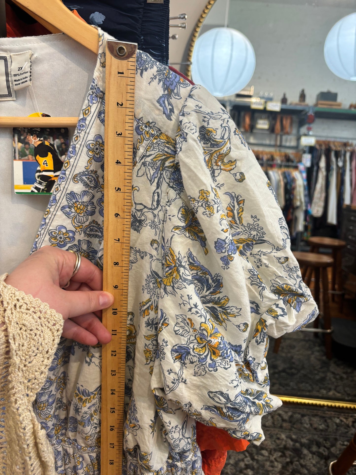 size 2X white with blue yellow florals LEA dress - maxi